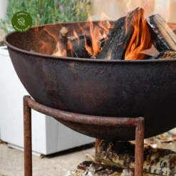 Ivyline Cast Iron Rust Firebowl On Stand - Large