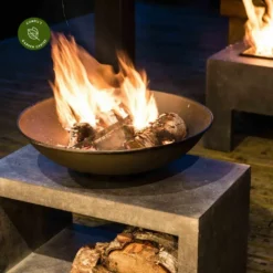 Ivyline Firebowl On Rectangle Console - Cement