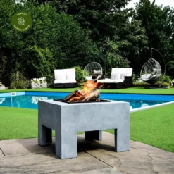 Ivyline Square Firebowl On Console - Cement