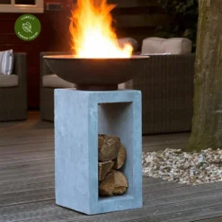 Ivyline Tall Garden Firebowl On Square Console